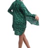 Рубашка-платье "CRAZY/ green leo" для танцев с закругленными боковыми разрезами