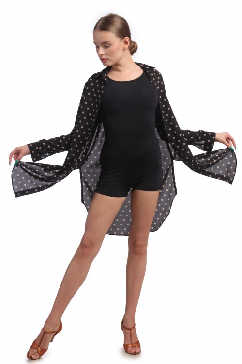 Рубашка-платье "CRAZY/polka-dot " для танцев с закругленными боковыми разрезами