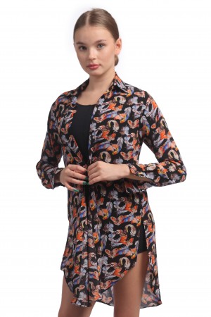 Рубашка-платье "CRAZY/butterflies" для танцев с закругленными боковыми разрезами 