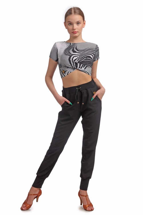 Кроп-топ LA “ULTRA/zebra” для танцев с коротким рукавом